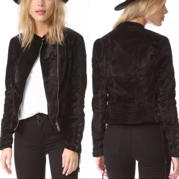 EUC Free People Lacey Velvet Corset Lace Tied Black Moto Jacket Small​​​​​